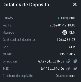 Stormgain Retiro. Deposito XLM Binance