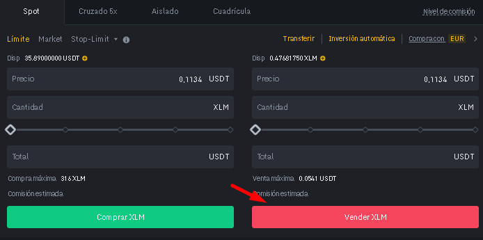 Stormgain Retiro. Orden Compra XLM